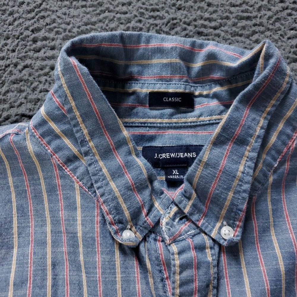 J. Crew Jeans Classic Striped Button Shirt Long Sleeve Mens Size XL Blue Cotton